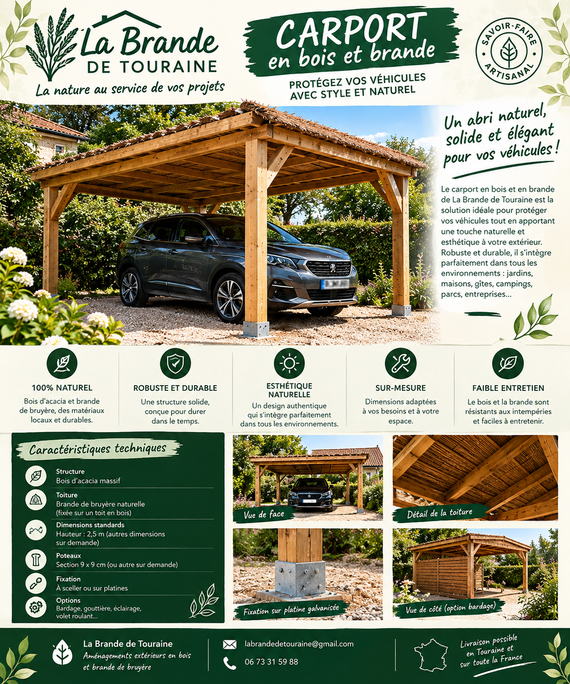 Carport en bois et brande