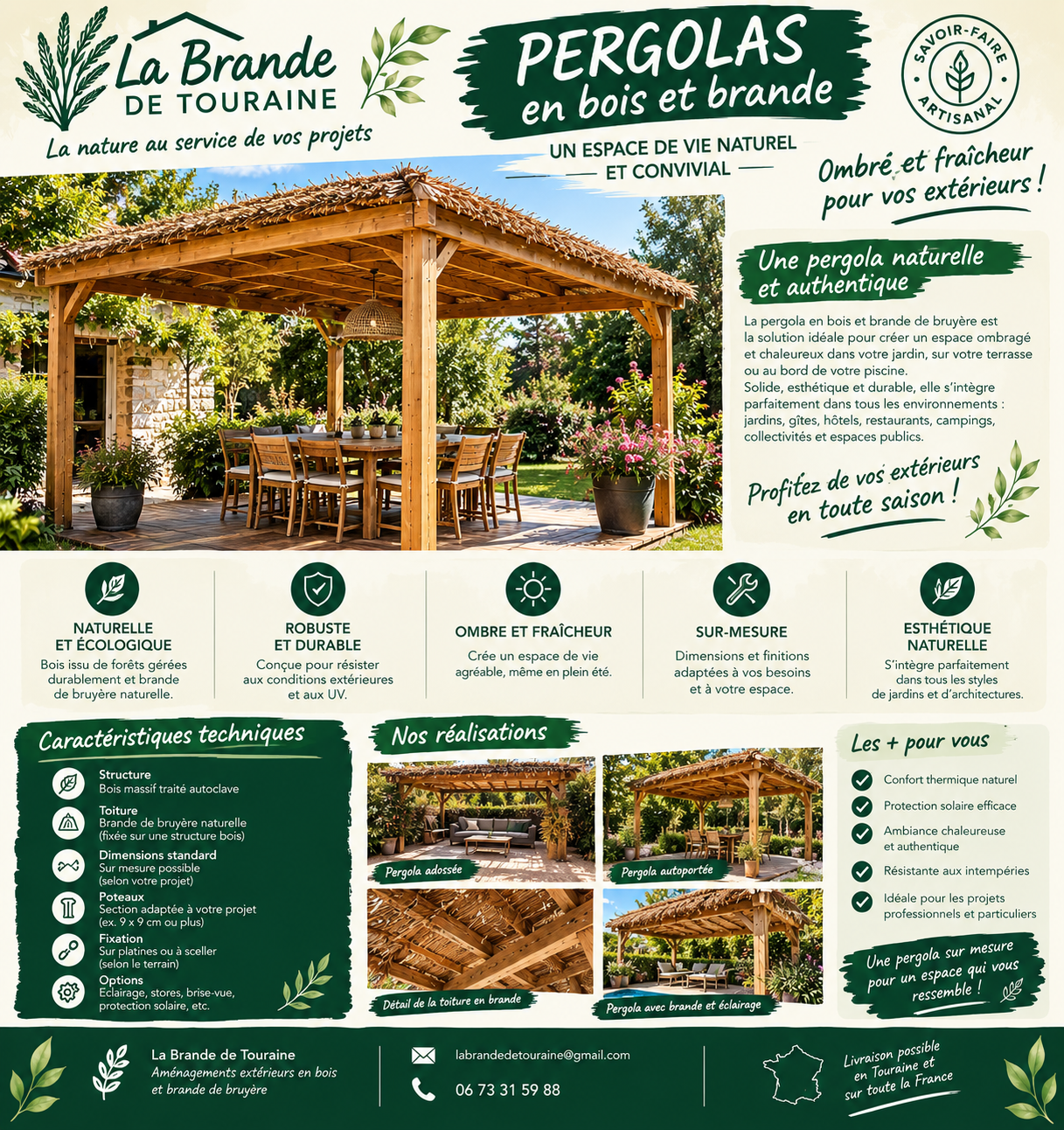 Pergola en bois et brande